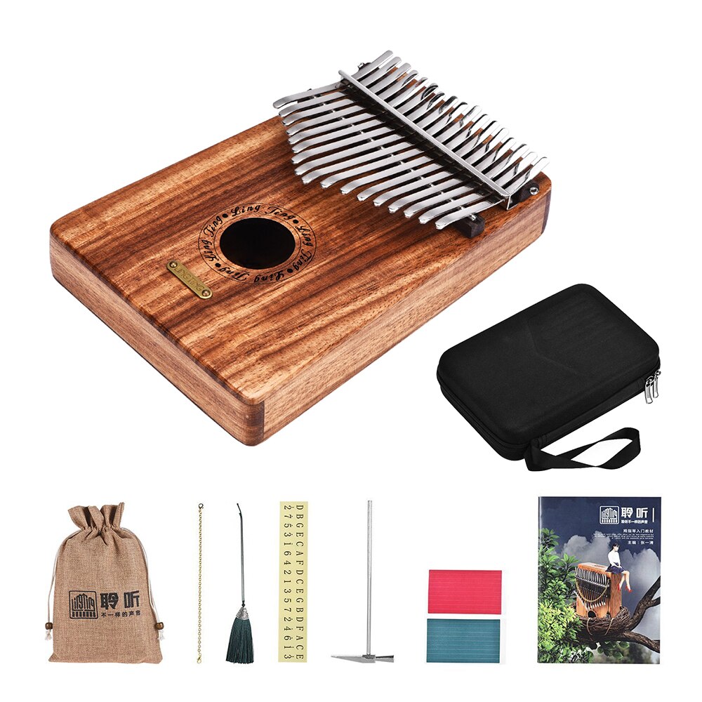 LINGTING K17Y-Piano de pulgar portátil de 17 teclas, Kalimba Mbira, bolsa de almacenamiento de sándalo con madera sólida, funda de transporte, pegatinas para libros de música