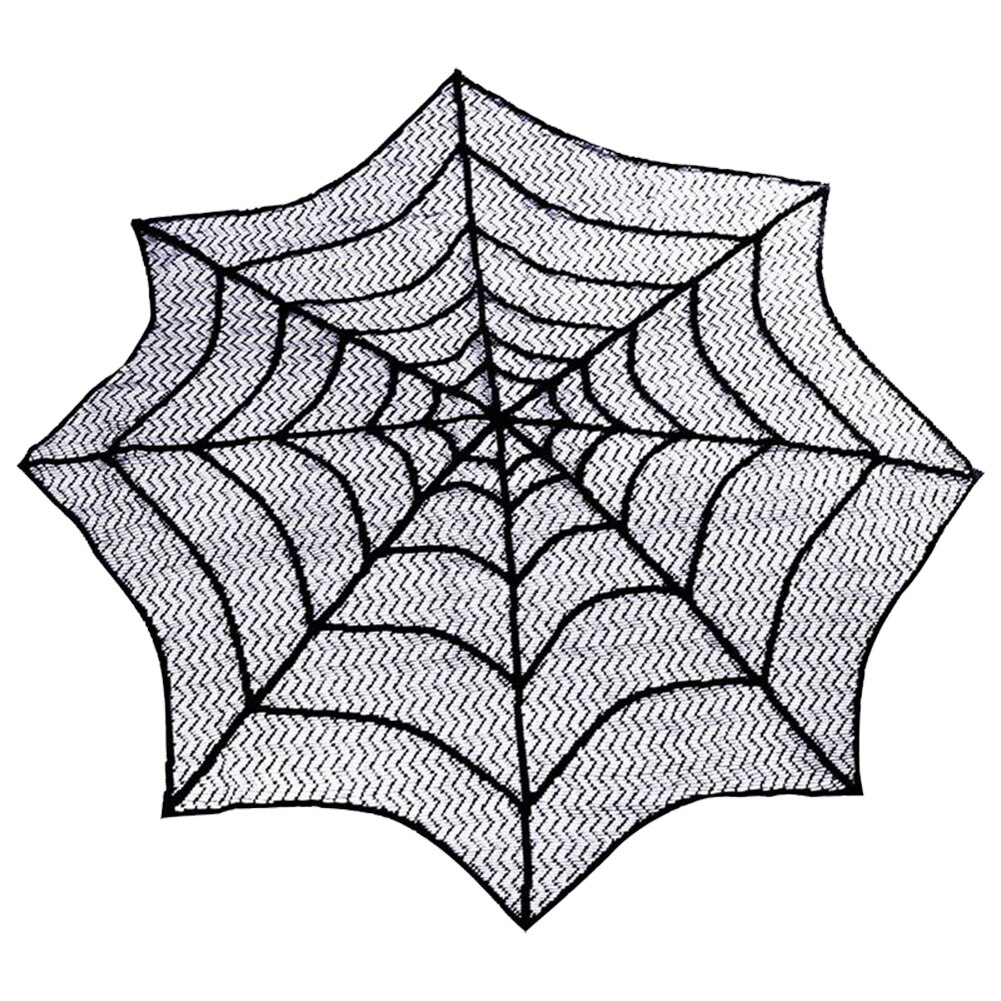 Halloween Lace Spider Web Tablecloth Round Table Topper Covers Halloween Table Decoration Fireplace Scarf: Default Title