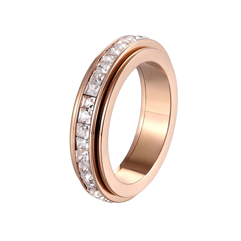 Anxiety Ring Single Row Rotary Ring Thermogenic Moissanite Spinner Ring Steel Rings Anti-stress Rings Rotate Rings Jewelry: 5 / pink