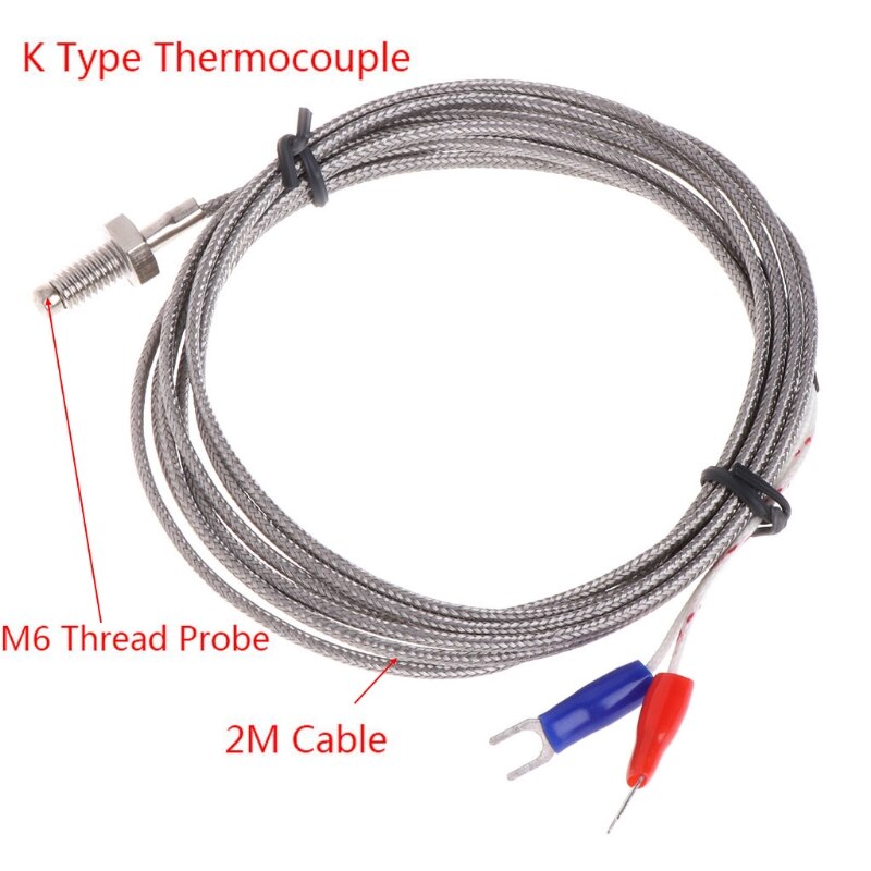 Gevind  m6 skruesonde temperaturføler termoelement k type kabel 2m 0-600 grader