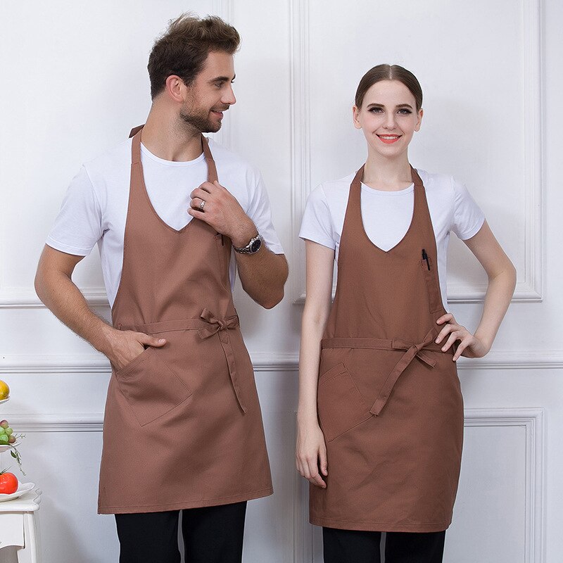 Canvas Cotton Aprons Canvas Pockets Baking Chefs Kitchen Cooking Apron фартук кухонный Chefs With Hat Household Merchandises: brown