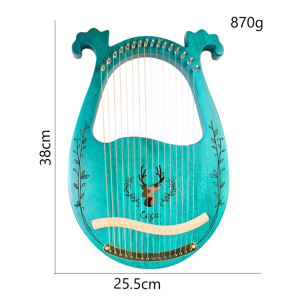 16 Strings Wooden Mahogany Lyre Harp Musical Instrument Piano Harp for Beginner with Tuning Tool Spare String Easy To Learn