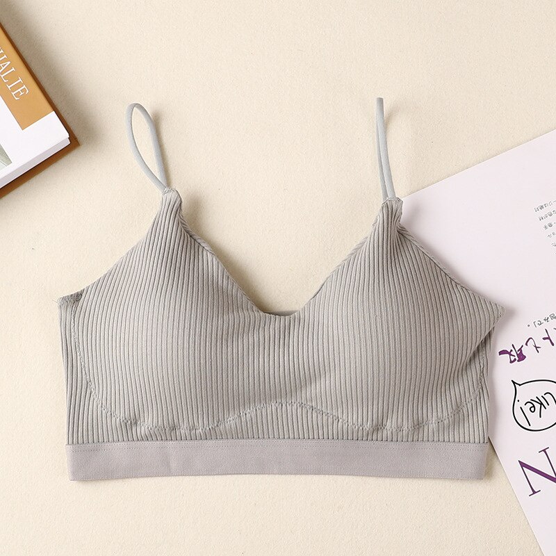 Sujetador deportivo de algodón para mujer, Top de tubo Push Up, Top de belleza para Yoga, chaleco con correa para gimnasio, correr, Fitness, ropa interior, BH: Gris