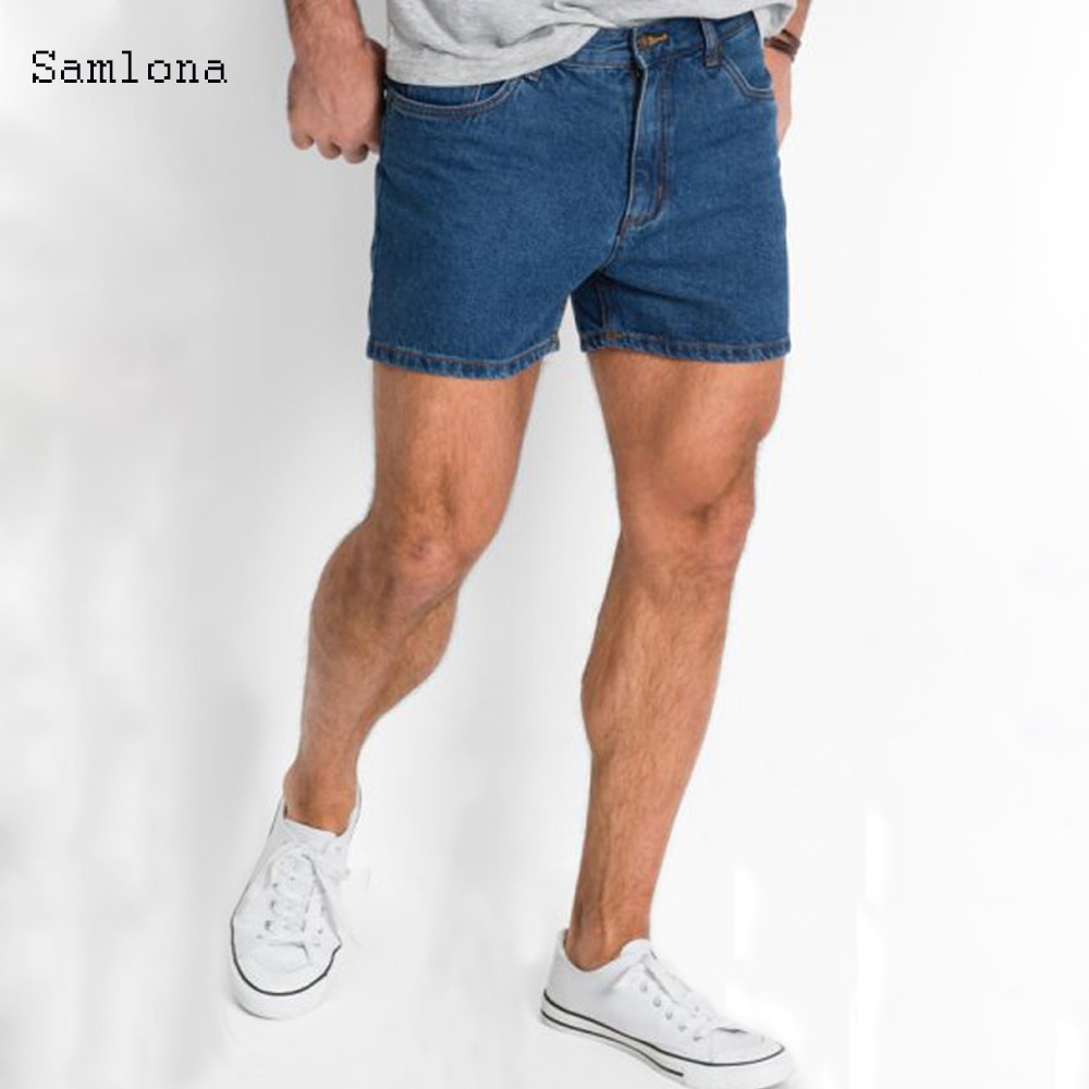 Samlona sommer western shorts jeans mænd lige casual trend all-match klassiske simple denim shorts herre uden bælte