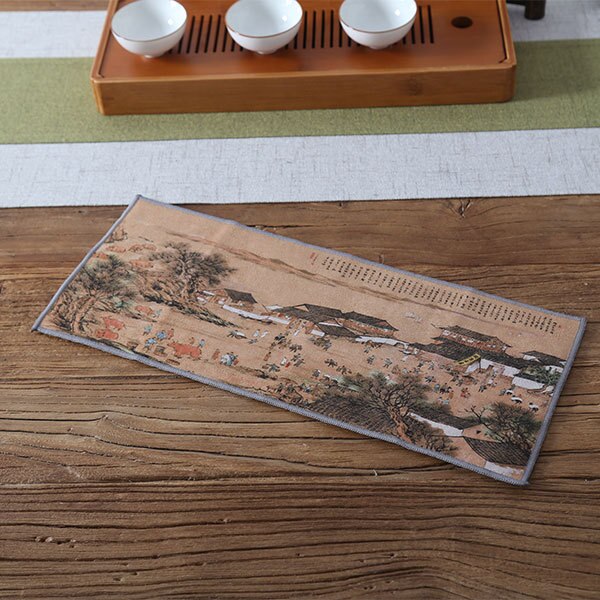 Toalla de té china de , Trapos de mesa de té de felpa gruesa absorbente, esteras de té de Kung Fu chino, toallas de olla de: Qingming shanghe map