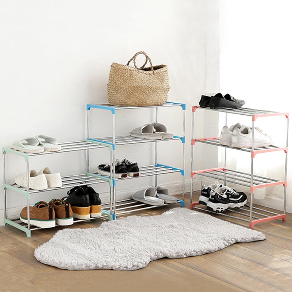 3/4 lag rustfrit stål sko opbevaringsstativ skoophæng display hyldeholder kabinet hyldeholder sko stativer hjem arrangør