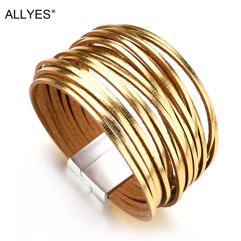 ALLYES Boho Bracciali in Pelle per Le Donne 2020 di Modo di 20 Strisce A Più Strati largo dell'involucro Del Braccialetto Regali Gioielli Femminili