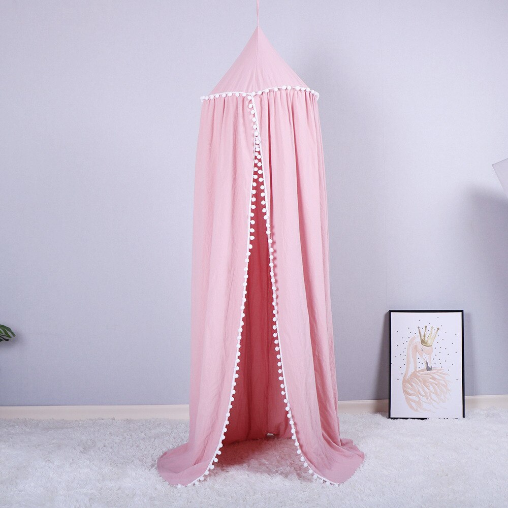Baby Baumwolle Bett Pompom Vorhang Kinderzimmer Dekoration Krippe Netz Baby Zelt Baumwolle Hing Kuppel Baby Moskito Netz Fotografie Requisiten: Rosa