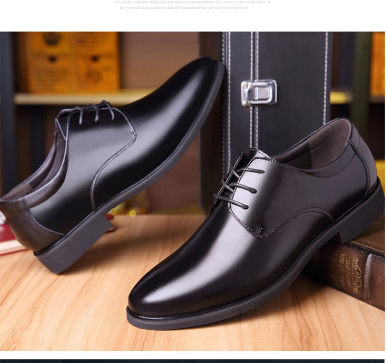Image showcasing Mens Business Black Leather Shoes Casual Flat Foot... – Grandado