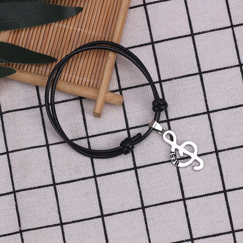 Diy Multi Gekleurde Lederen Beste Vriend Armband Voor Meisje Mannen Muziek Symbool Puzzel Hanger Verstelbare Charme Sieraden