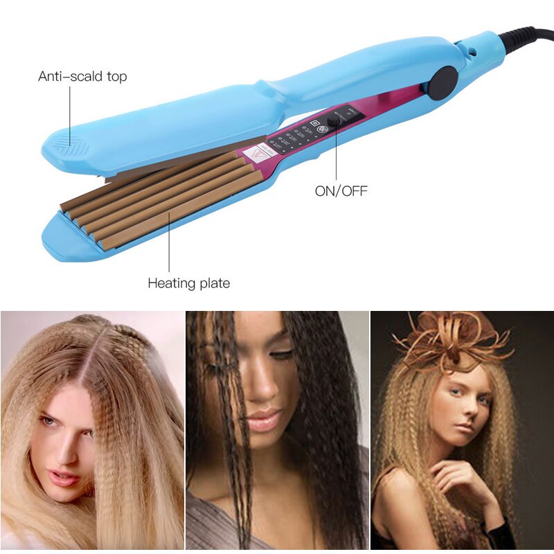 TOHUAN Fluffy Crimp Iron Corrugated Hair Curling Iron Wide Plates Electric Hair Straightener Small Wave Hair Crimper Curler Tool