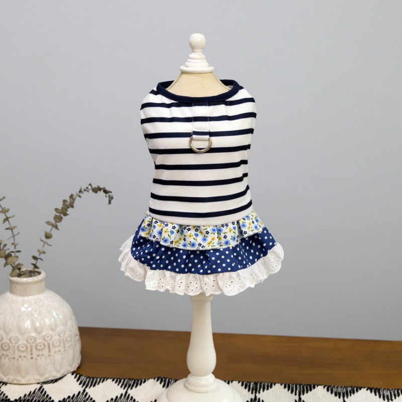 Vestidos a rayas para perros, ropa de verano para perros, falda de princesa de encaje para cachorros, bonito vestido de gato con puntos, disfraces para mascotas, ropa para Chihuahua: XL / Negro