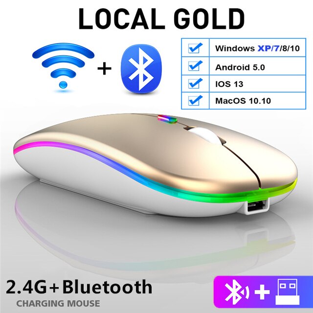 Oplaadbare Draadloze Muis Bluetooth Muis Stille Mause Wifi Muis Ergonomisch Mini Muis Usb Optische Muizen Voor Pc Laptop Desktop: Bluetooth Gold