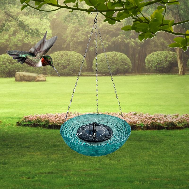 Solar Bird Bath Hangable Bird Bath Tray Solar Hummingbird Fountain Bath Bubbler Balcony Bird Bath Bowl For Terrace Courtyard