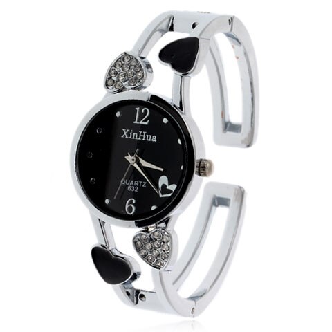 Women Bangle Watch Bracelet Quartz Watch with Rhinestone Round Dial Stainless Steel Band Wrist Watches with Box: 632black