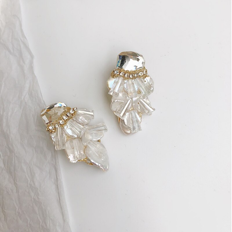 AENSOA japon coréen luxe Baroque à la main perle d'eau douce boucles d'oreilles pour les femmes brillant strass boucles d'oreilles bijoux: Default Title