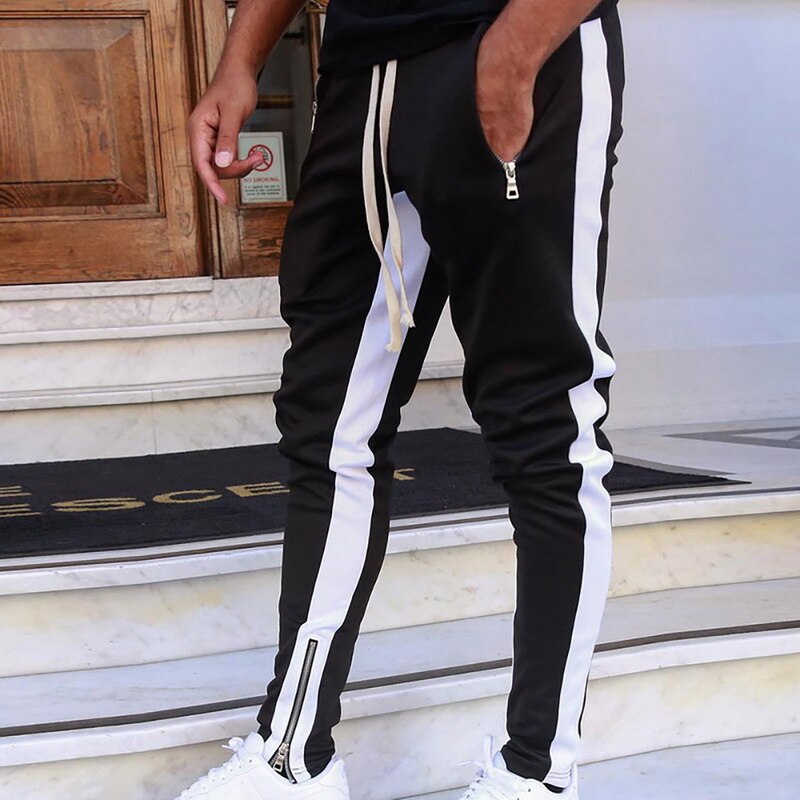 VERTIVE Plus rayure hommes en plein air Streetwear mâle gymnastique entraînement fermeture éclair poche sport pantalon Long cordon Fitness pantalons de survêtement