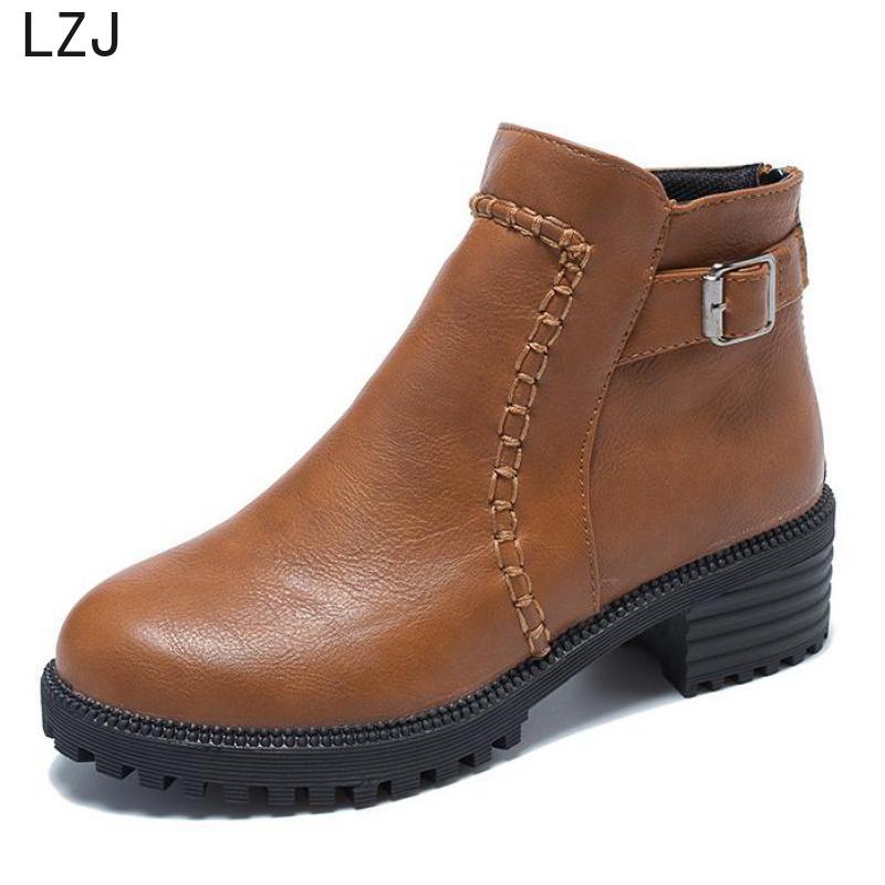 LZJRound-bottines à talons hauts carrés pour femmes, à la , assorties, tailles 34-43, Botas Mujer, collection bottines à fermeture éclair: Marron / 39