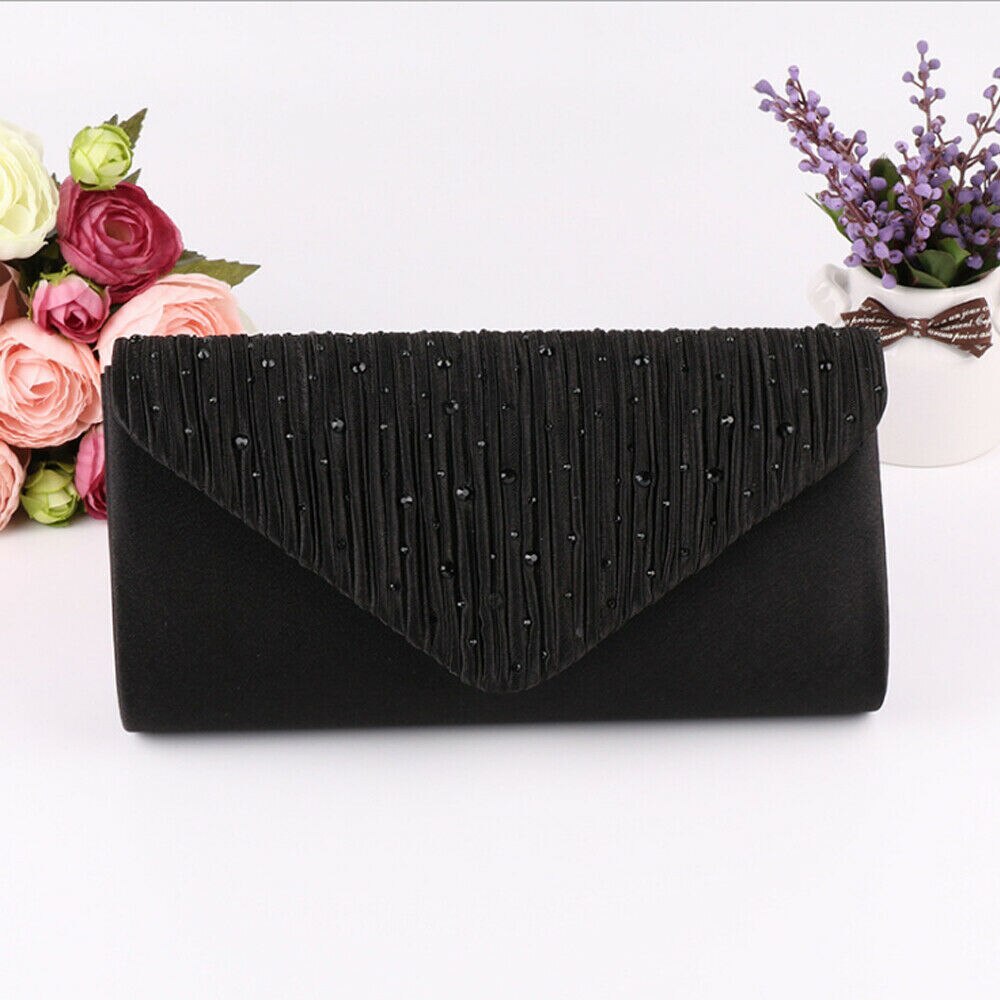 Pochette en diamant pour femmes, porte-cartes, à bandoulière, pour téléphone, pour bal de mariage,: Black