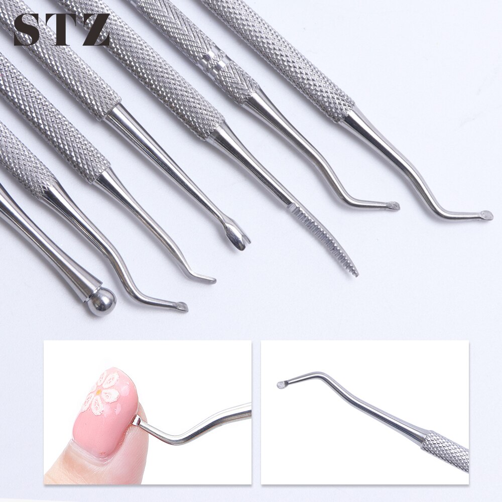 STZ Professionele Nail Cuticle Pusher Gereedschap Double Headed Dode Huid Remover Rvs Manicure Nail Art Nail Gereedschap G01-07