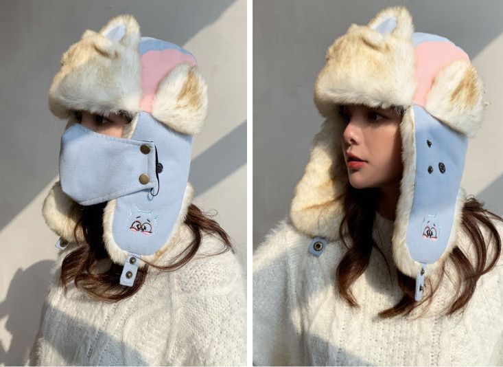 Del ricamo del fumetto di Lei Feng cappello Russia orecchio-sbatté cappello donne cappelli bombardiere caldo di spessore cappello di inverno tutto'aperto