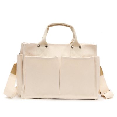 Sac à main en coton tendance pour femmes, sac à bandoulière en toile de grande capacité pliable et réutilisable, sacoche de Shopping, fourre-tout pour dames: WHITE