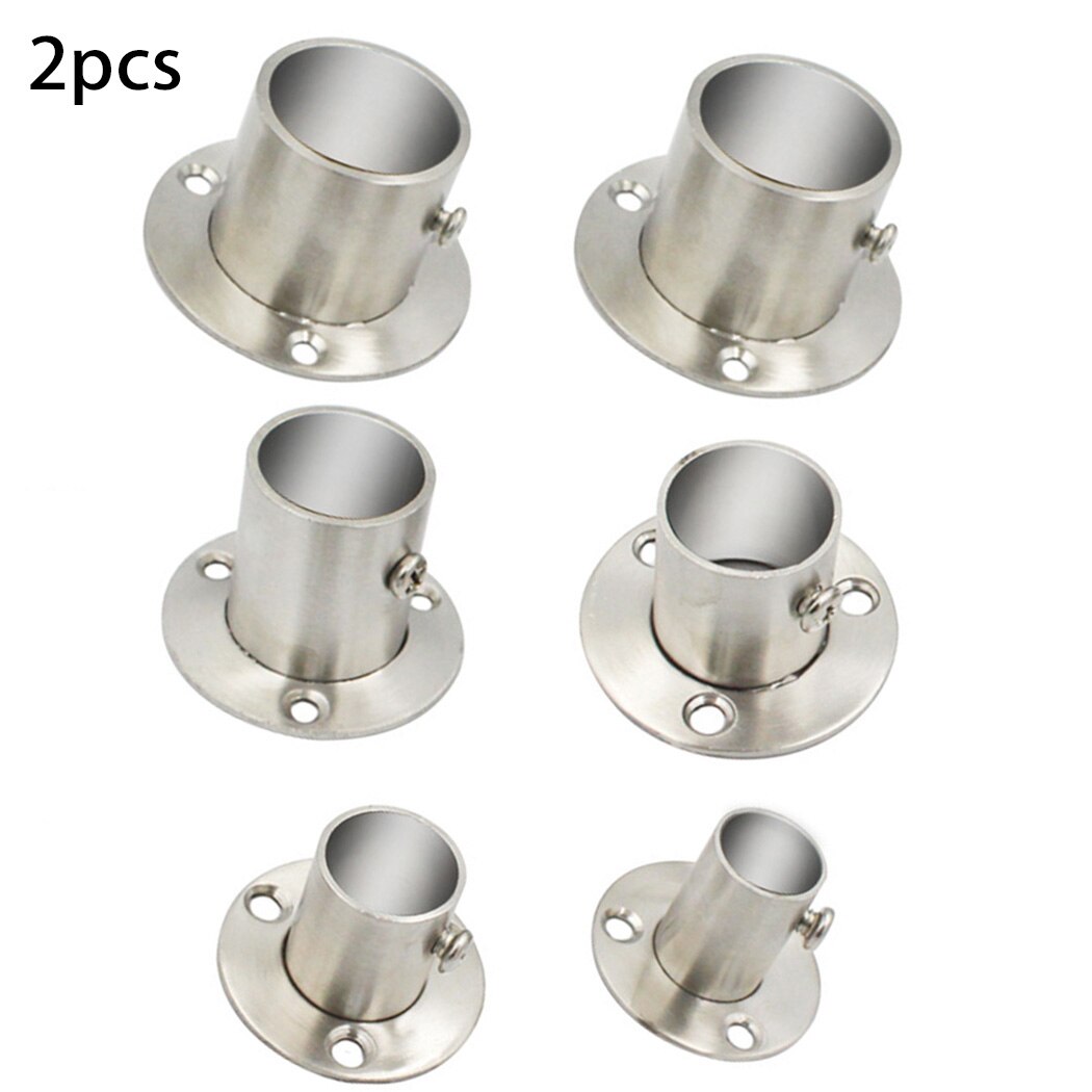 2pcs Stainless Steel Wardrobe Bracket Rod Holder Flange Socket Wall Mounted Round Tube Shower Curtain Closet Rod End Support