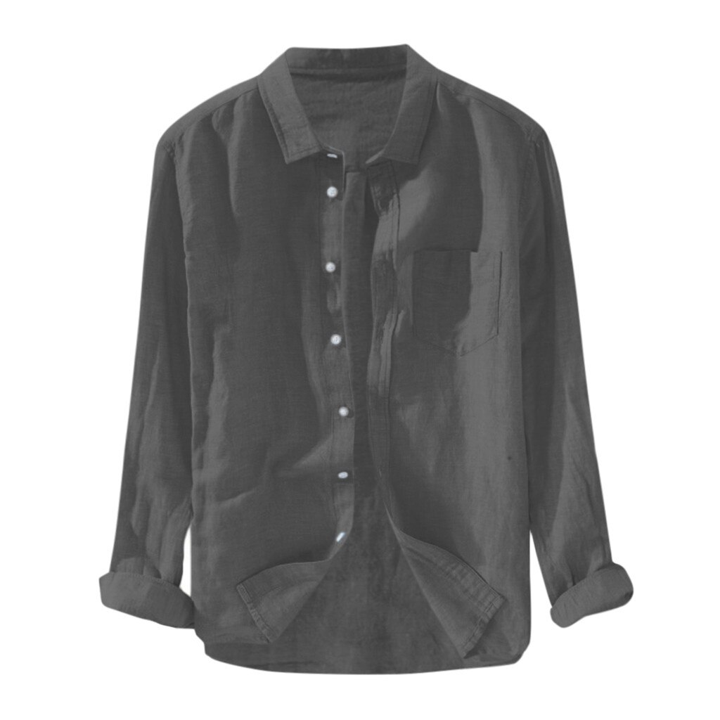 Mannen Shirts Katoen En Linnen Lange Mouwen Zomer Solid Comfortabele Zuiver Linnen Casual Losse Shirts Plus size: Donkergrijs / L