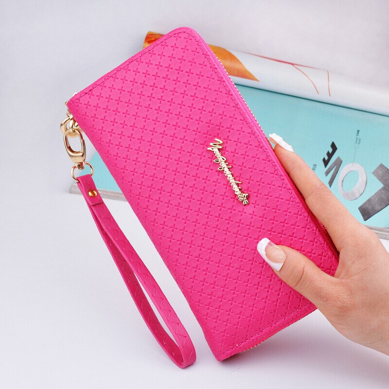 Ladies Zipper Purse Large Capacity Practical Hand Wallet Woman PU Leather Female Long Section Wallet: Rose