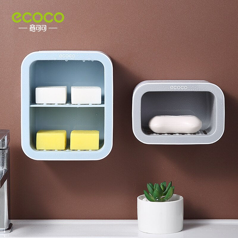 ECOCO Double Drawer Wall Mounted Soap Dish Box Bathroom Shower Soap Holder Tray Storage Rack Shelf Bathroom Accessories