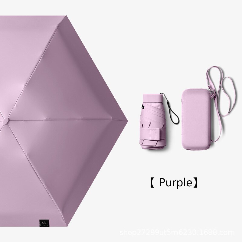 Flat Fold Mini Umbrella Women Pocket Summer Sun Umbrella for Women Small Cute Umbrellas for Girls with Storage Bag: Purple