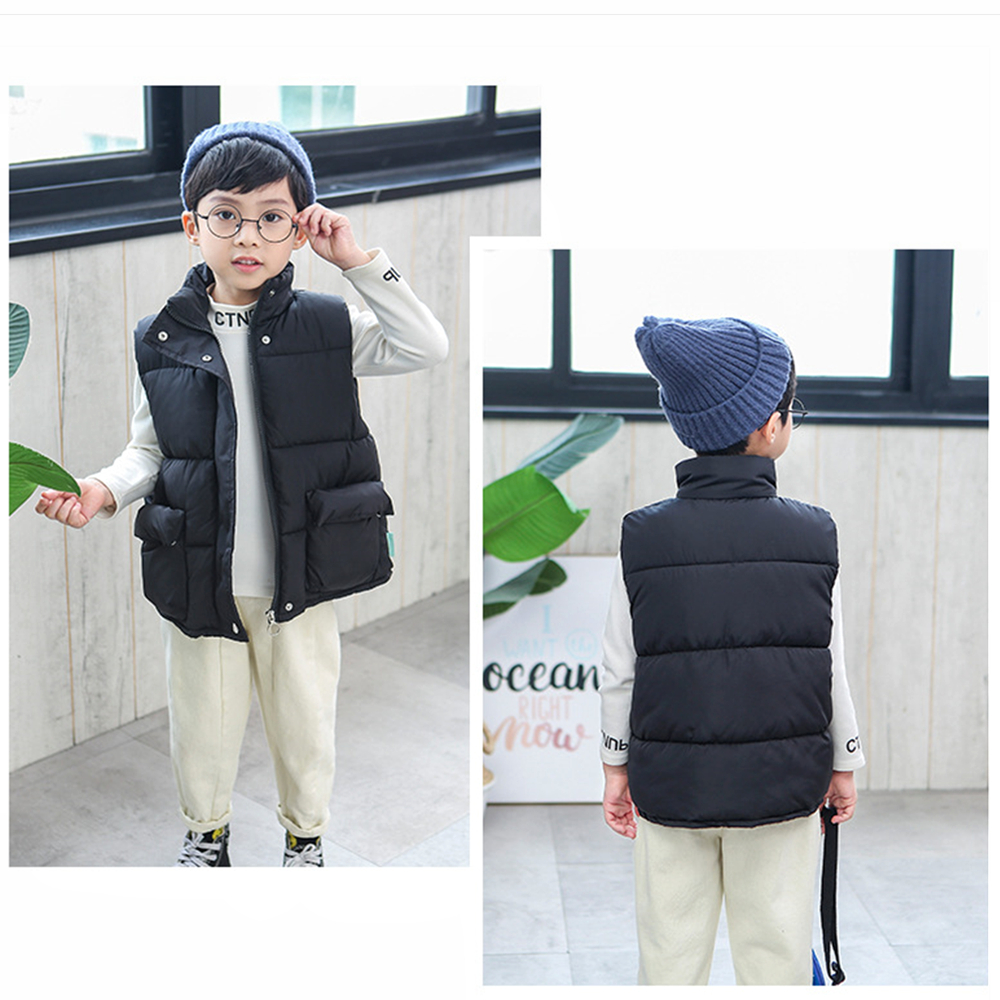 Chaleco de algodón para niños y niñas de 3 a 10 años, ropa de abrigo cálida informal con cremallera, cuello alto, Color sólido, Otoño e Invierno