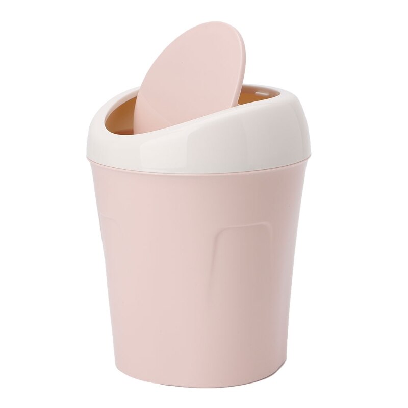 Mini Rolling Cover Desktop Garbage Can Trash Waste Bin Basket Dustbin Container Home Car Case Ash Urns: Pink