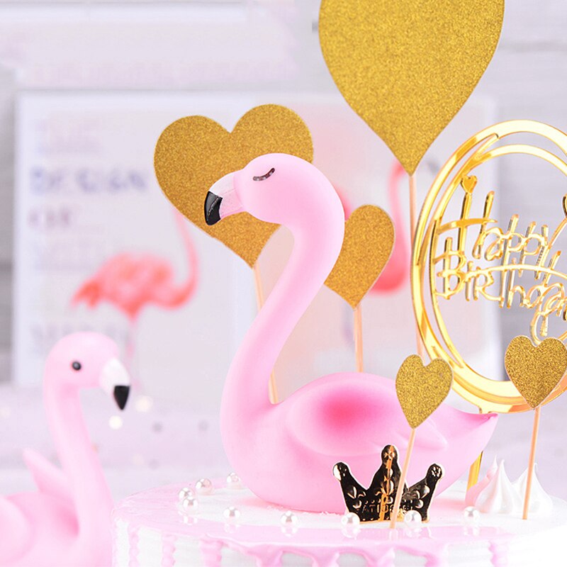 3d siddende pink lyserød flamingo kage topper til bryllupsfødselsdagsfest baby shower kage bagning diy dekorationsforsyninger