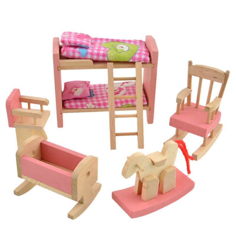 Pink Bathroom Furniture Bunk Bed House Furniture for Dolls Wood Miniature Furniture Wooden Toys for Children Birthday Xmas: 01