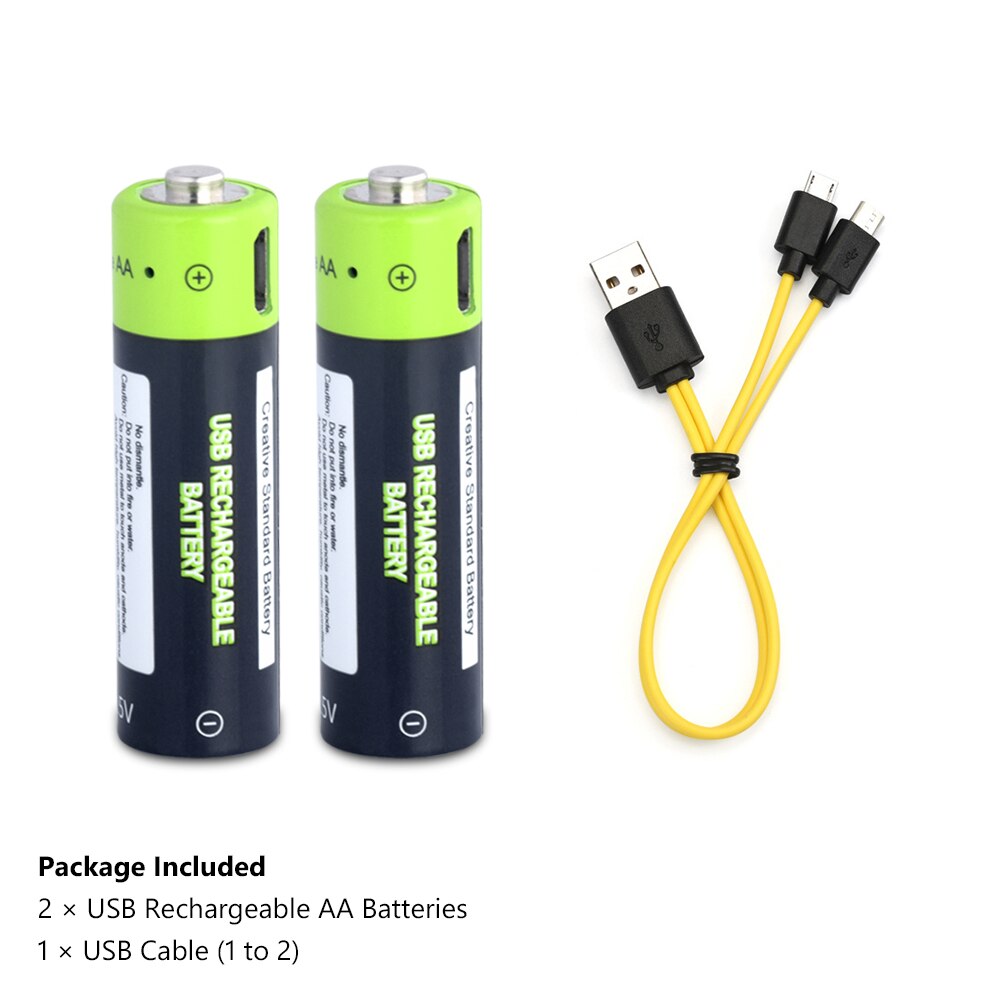 Aa Batterij 1.5V Lithium 1700Mah Aa Usb Li-Ion Batterij 1.85Wh Li-Polymeer Met Usb Oplaadbare + Usb kabel Charger Kit Voor Klokken: 2x battery and cable