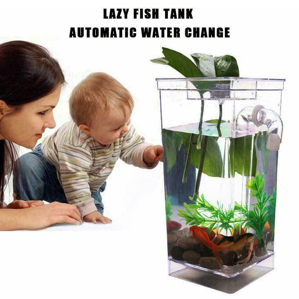 Kids Fish Tank Self Cleaning Small Desktop Fish Aquarium Light Clean LED Fish Tank Small Desktop Aquarium Starter Kit
