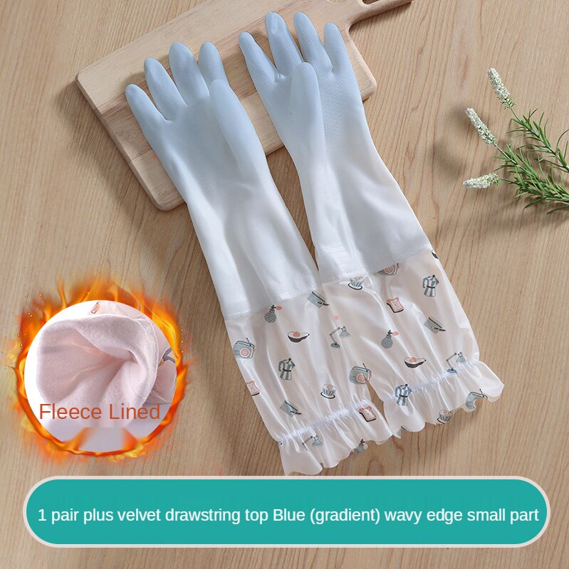 Gants en caoutchouc pour femmes, cuisine, vêtements de lavage épais, vaisselle, ménage étanche, durables, Plus des gants en Latex de velours: Blue 999 wide