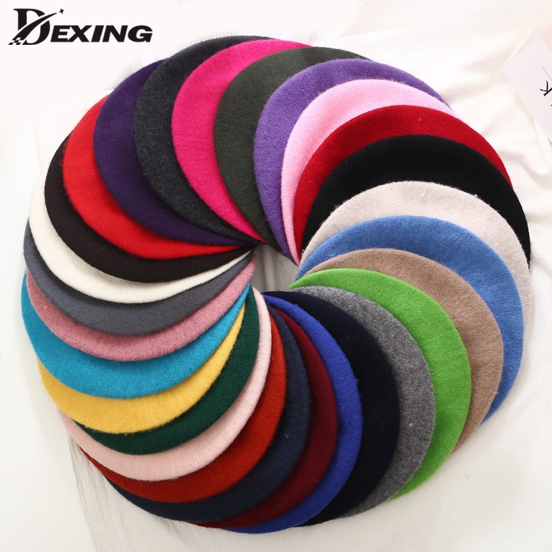 21 Kleuren Lady Herfst Winter Baret Hoed Schilder Hoed Vrouwen Wol Vintage Baretten Effen Kleur Caps Vrouwelijke Motorkap Warme Wandelschoenen cap