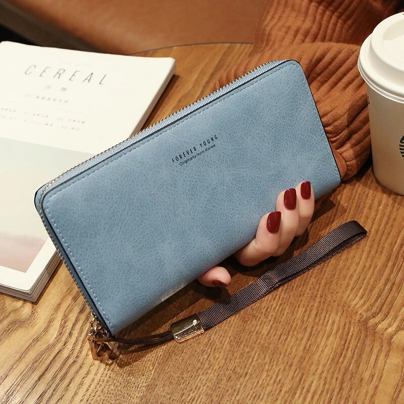 2022 Women's Zipper Clutch Wallet Ladies PU Leather Long Women's Mobile Phone Bag Card Holder Bag Handbag Convenient Wallet: W15831 blue