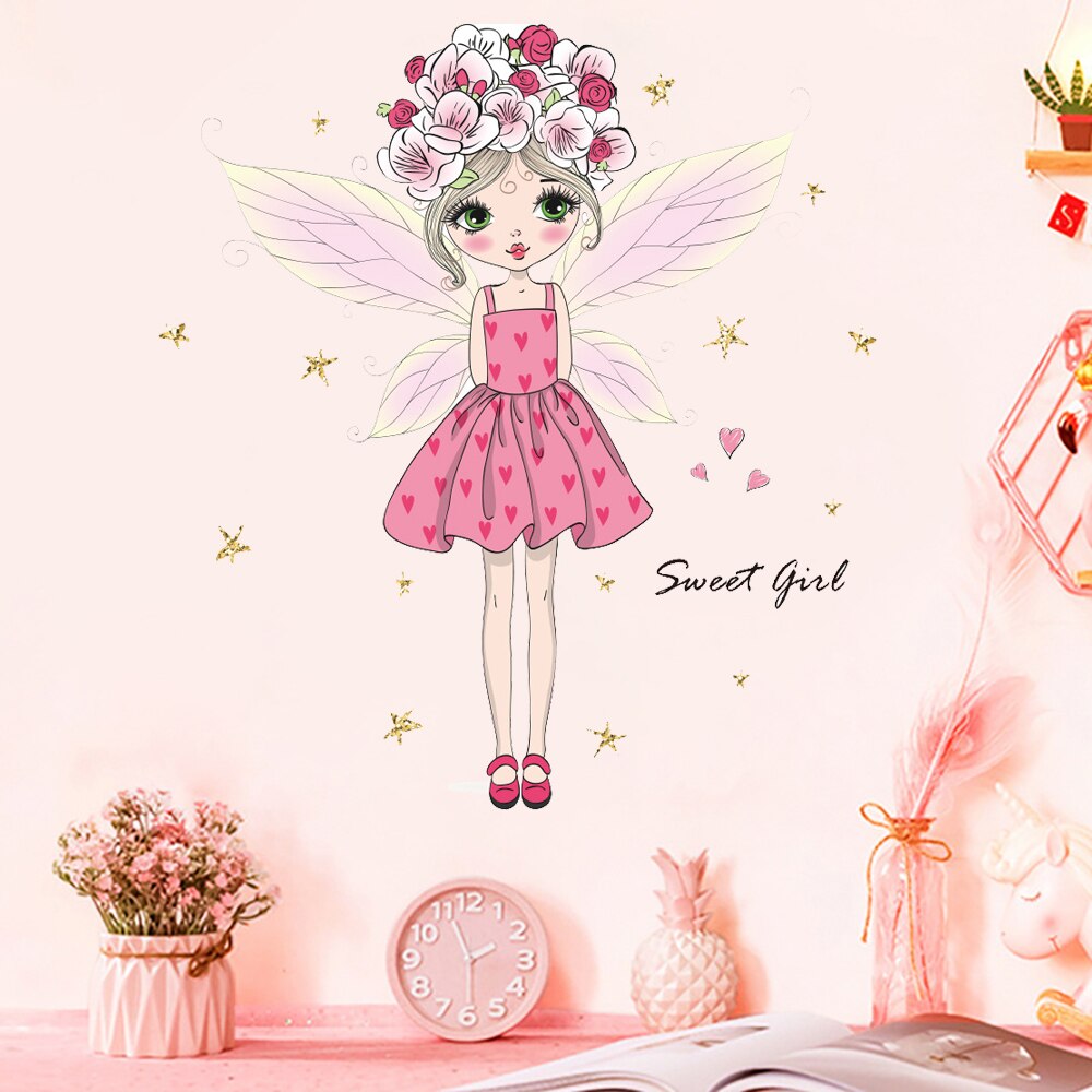 Fairy Ballet Girl Wall Stickers for Kids Girls Room Bedroom Decor Cute Cartoon Princess Nursery Wallpaper Baby Room Decoartion: 12