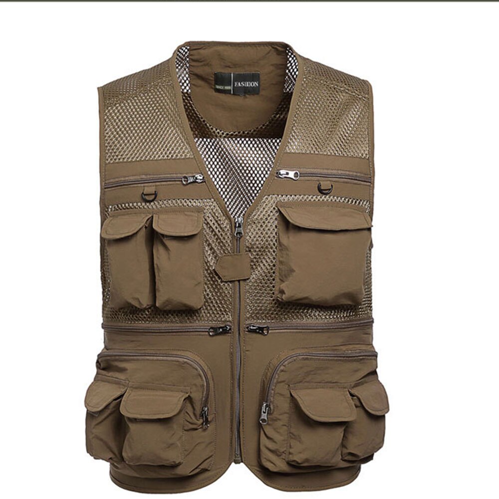 Gilet de pêche en maille, 2 pièces, multi-poches, pour l'extérieur: Khaki / XL