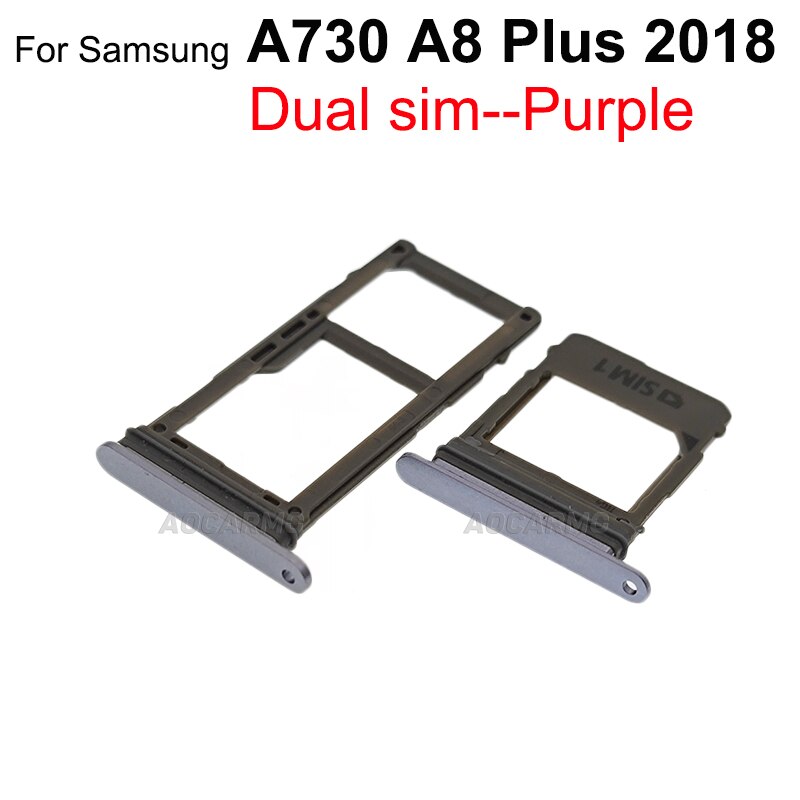 Aocarmo single &amp; dupla bandeja de cartão sim suporte microsd nano slot para samsung galaxy a8 plus 2018 a530 a730 a730f peça substituição: A730-2SIM-Purple