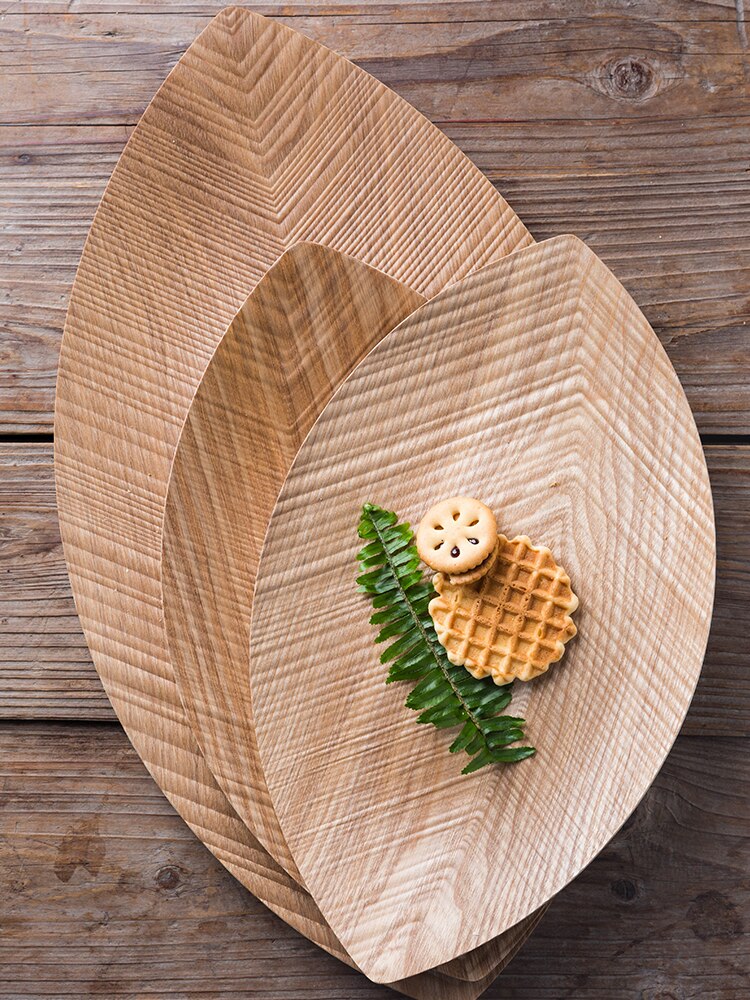 Assiette à dessert de Style japonais assiette à dessert créative en forme de feuille Eco bois naturel assiettes à Sushi planche à pain assiette de service petit déjeuner plateau à thé