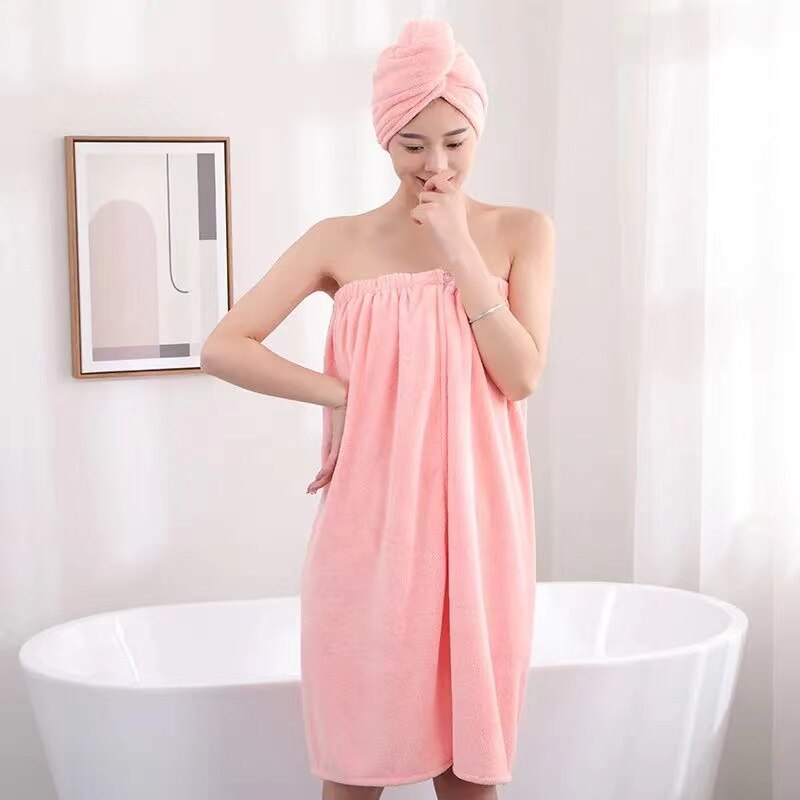 1Set Chic Bath Towel Wearable Towel Superfine Fiber Solid Color Soft and Absorbent Cleaning Plain Towel Hotel Home Bathroom: 02 bathrobe set