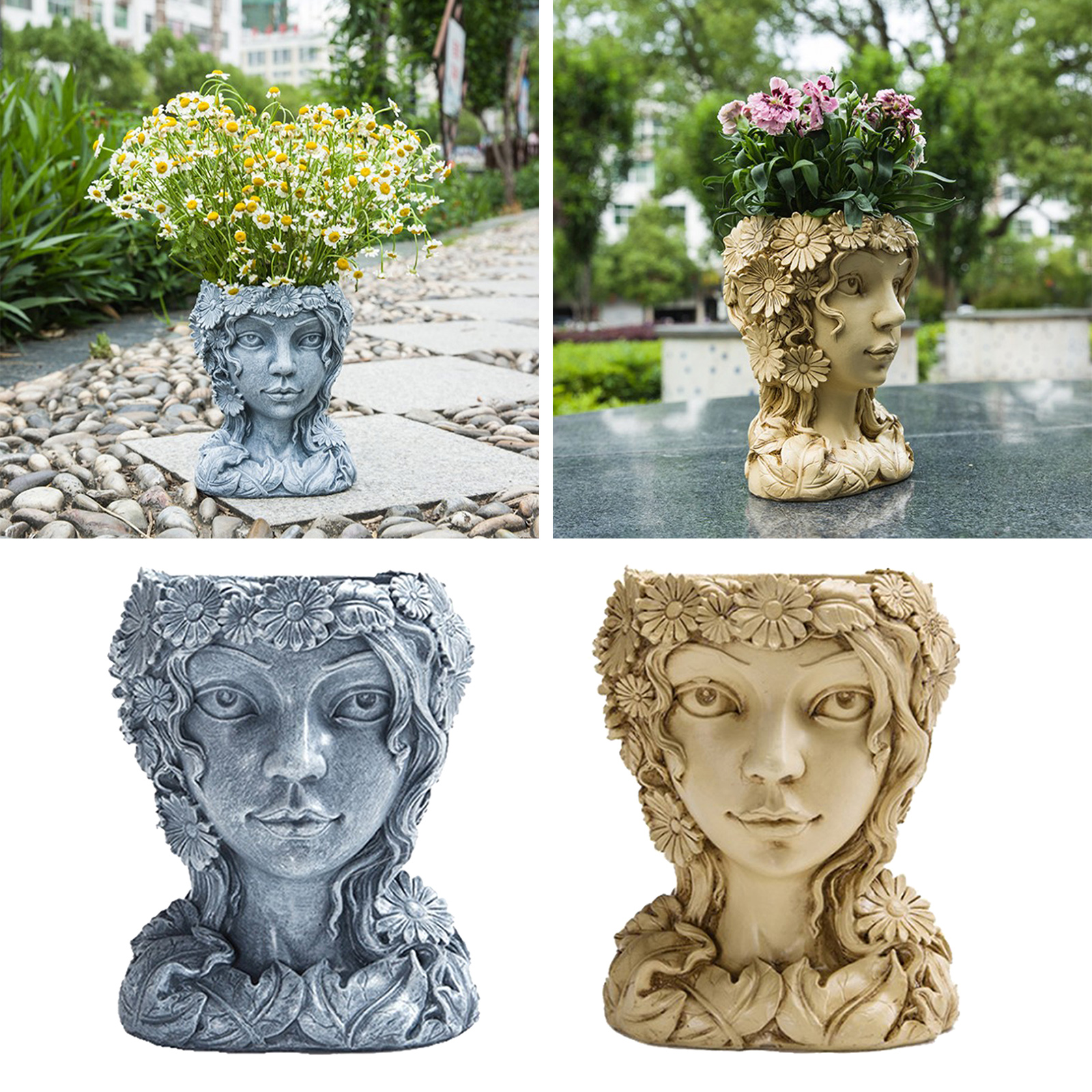 Indoor Outdoor Head Planter Pot Resin Succulent Vase Greek Statues Planter