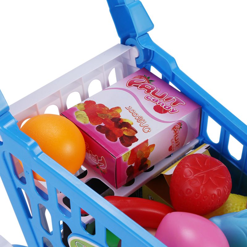 1Set Kids Simulation Supermarket Shopping Cart Mini Trolley With Fruit Vegetable