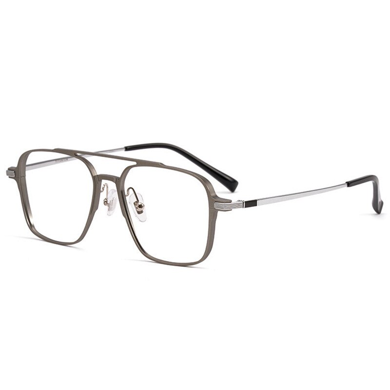 Men's And Women's Retro Ultralight Double Beam Spectacle Frame Pure Titanium Spectacle Frame Optical Spectacle Frame L5053: Gun Gray
