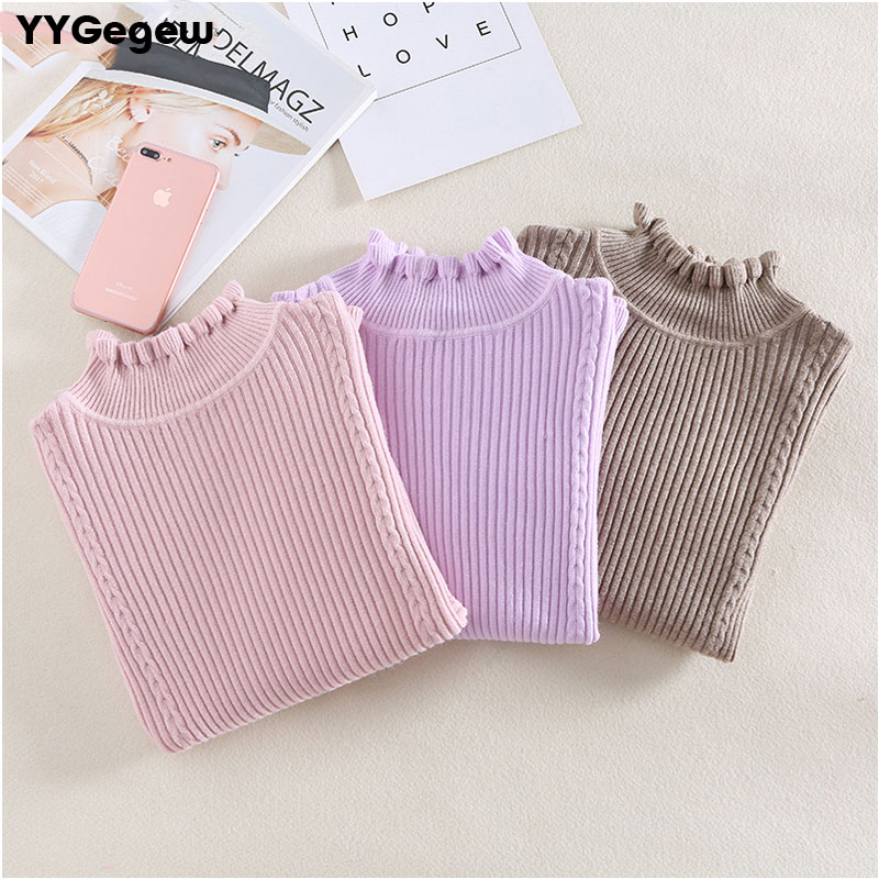 Wood Ears Turtleneck Solid Cotton Knitted Autumn Sheath Purple Sweater Women Long Sleeve Winter Casual Slim Pullover Tops