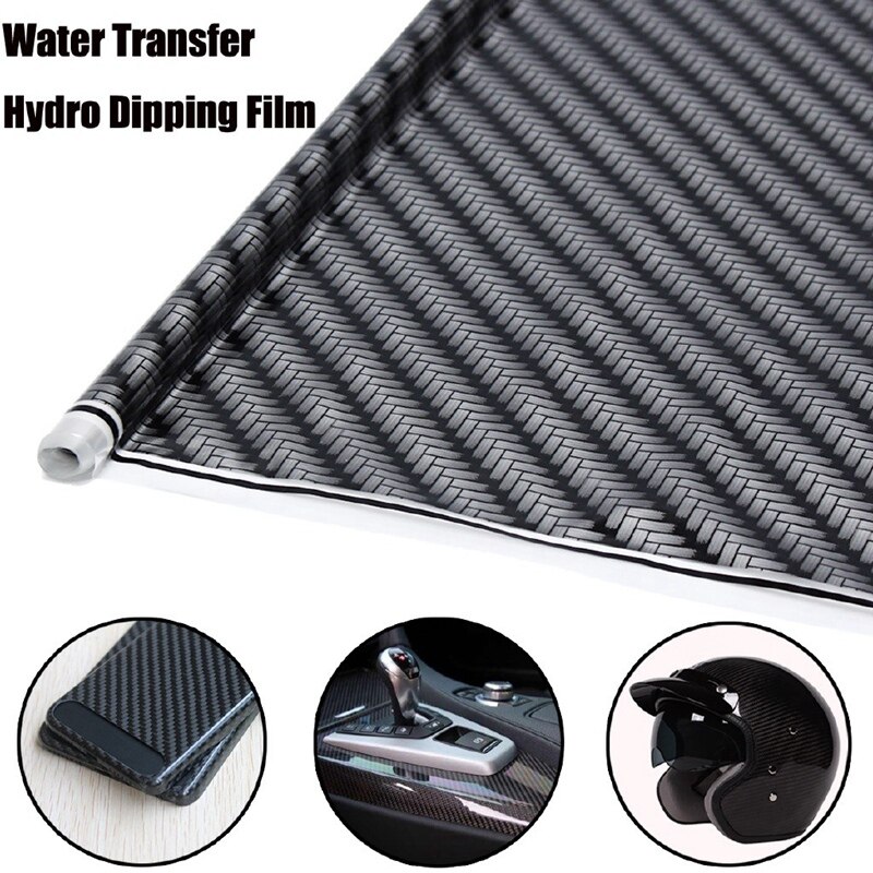 Película de impresión Hidrográfica de fibra de carbono negra, película de impresión de transferencia de agua Hydro Dip, 50cm x 500cm